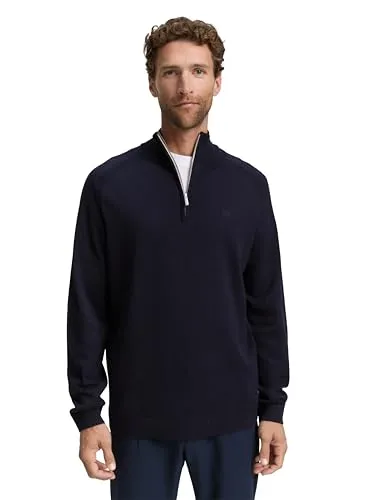 Troyer TOM TAILOR Herren XXXL, Navy Melange - Herren-Pullover im casual Stil aus 100% Baumwolle, taillenbedeckend mit langem Arm und Reißverschluss. Perfekt für komfortable, lässige Outfits.