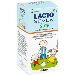Lacto Seven Kids Erdbeer-Himbeer-Geschmack 50 ST - Arzneimittel für Kinder, unterstützt die gesunde Darmflora mit leckerem Erdbeer-Himbeer-Geschmack.