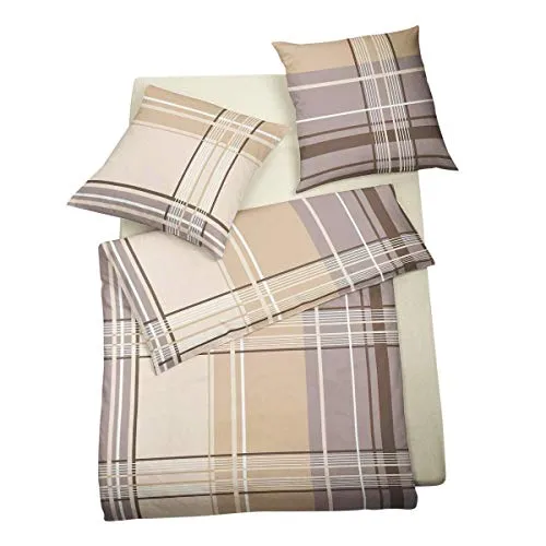 G Bettwarenshop Feinbiber Bettwäsche Streifen beige 200x200 cm - Bettwäsche-Set aus kuscheligem Feinbiber, ideal für den Winter. Temperaturausgleichend und hautsympathisch – für erholsame Nächte!