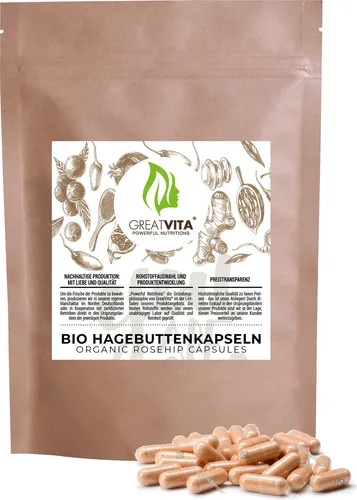 Bio Hagebutten Kapseln 180 Stück | 500mg Hagebuttenpulver