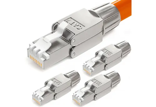 HB-DIGITAL Netzwerkstecker Netzwerkstecker CAT7 schmal RJ45 LSA STP Zinklegierung, (4-St), Kontaktoberfläche: Schirmversion 50u vergoldet