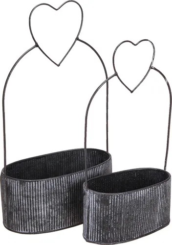 Deko Herz-Schalen Set 2x Metall Schwarz Oval Vintage-Look in schwarz von Viana