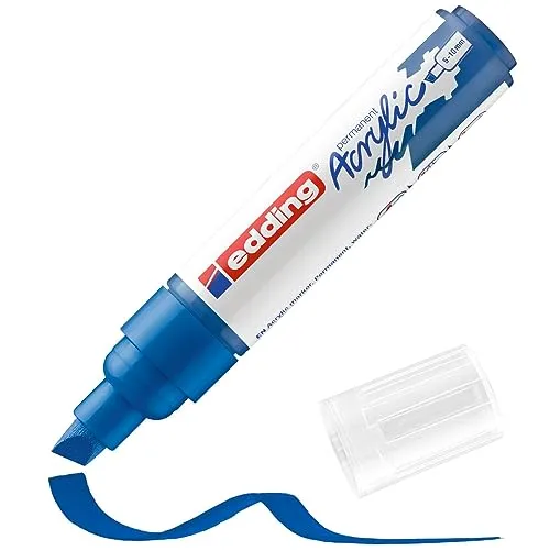 edding 5000 Acrylmarker breit - blau - 1 Acrylstift wasserfest - breite Keilspitze 5-10 mm - Acryl Farben zum Malen auf Leinwand, Malpapier und Holz - Acrylstifte für Steine