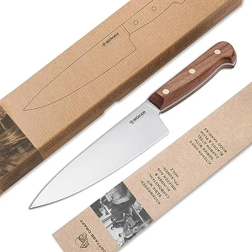 Böker Cottage-Craft Chefmesser - Klein Küchenmesser für vielseitige Anwendungen - Küchenmesser aus hochwertigem C75 Kohlenstoffstahl mit 16,5 cm Klingenlänge, ideal für Obst, Fleisch und Gemüse. Griff aus edlem Pflaumenholz für optimalen Komfort.