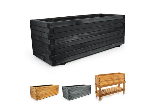 BooGardi Pflanzkübel Hochbeet 90cm schwarz - Garten-Zubehör: Hochbeet aus robustem Kiefernholz, frostbeständig und ideal für Balkon oder Terrasse mit 96 l Fassungsvermögen.