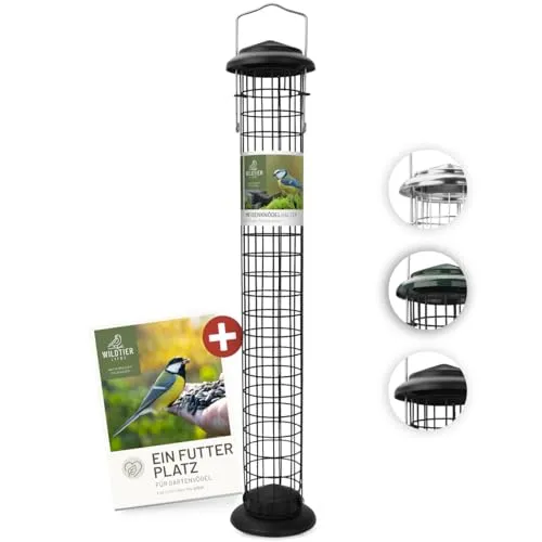 wildtier liebe Meisenknödelhalter 52cm, Schwarz - Vogelfutterspender aus rostfreiem Metall, Vogel Futterstation, Futtersäule, Wildvögel Futtersilo, ganzjährige Fütterung