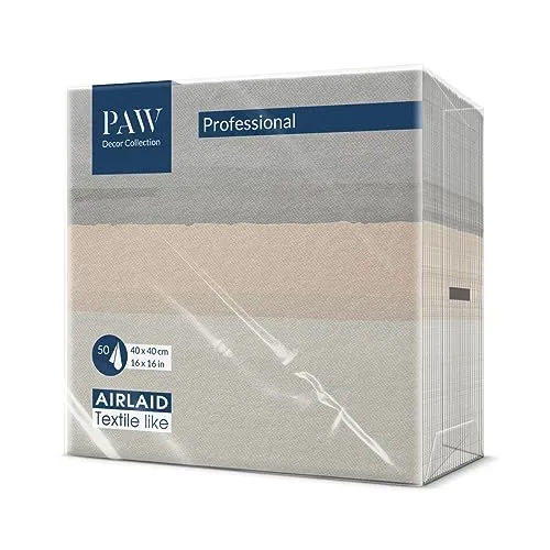 PAW - Servietten aus Airlaid - Stoffähnlich (40 x 40 cm) I 50 Stück I Ideal für Hochzeit, Taufe, Kommunion, Geburtstag I Stoffservietten - Erdfarben, Beige, Streifen I Farbe: Fluid beige