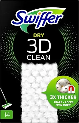 Swiffer Trocken Wischtücher 3D Nachfüllpack, 14 Stück - Bodenreinigung mit 3D Clean Technologie, die Staub und Schmutz effektiv aufnimmt und einschließt für ein sauberes Zuhause.