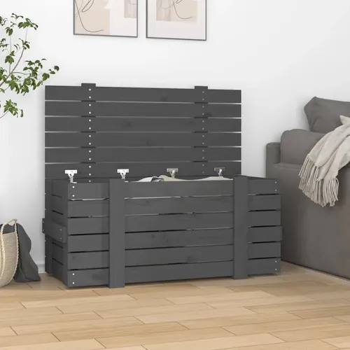 vidaXL Truhe Grau 91x40,5x42 cm aus Massivholz Kiefer - Sitzbänke, robuste Aufbewahrungsbox aus massivem Kiefernholz mit viel Stauraum für Ordnung in deinem Zuhause.