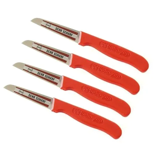 NEUSTANLO Schälmesser Set 4 Stück | extra scharfes Kartoffelschälmesser | Küchenmesser mit rostfreier Klinge | ideal zum Schälen von Obst & Gemüse | ergonomischer Griff | Rot