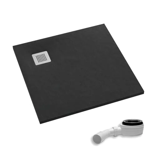 Aquabad® Duschwanne PALAST Black Stone 80x80 cm mit Ablaufgarnitur - Elegante quadratische Duschwanne aus hochwertigem Acryl, inklusive Ablaufgarnitur. Ideal für moderne Badezimmer und einfach zu reinigen.
