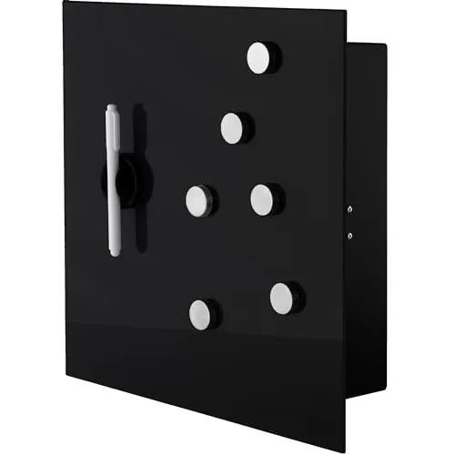 Schlüsselkasten mit Glasmagnettafel, 33 x 33 x 6,8 cm - Praktischer 2in1 Schlüsselkasten mit 20 Haken und beschreibbarer Glasmagnettafel – ideal für Notizen und Organisation.