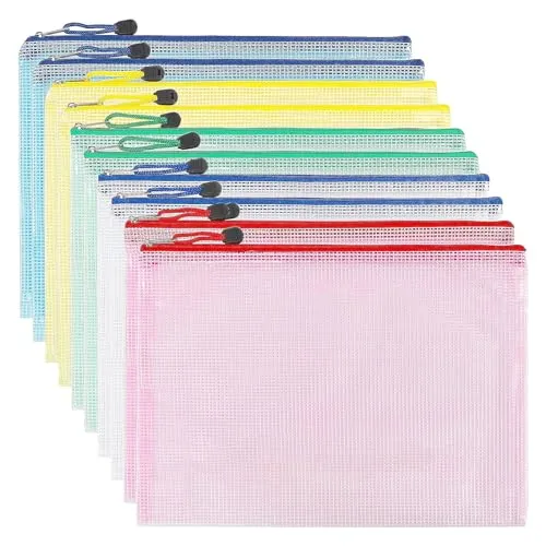 Dokumententasche mit Reißverschluss, A5, PVC, transparent, Dokumentenmappe, Kunststoffhülle, 5 Farben, Aufbewahrung von kleinen Gegenständen, Kosmetika und Reisezubehör etc. (10 Stück)