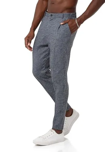 Redbridge Chino-Hose für Herren Freizeithose kariert mit Gummibund Jogg-Pants Casual Schwarz-Weiss L