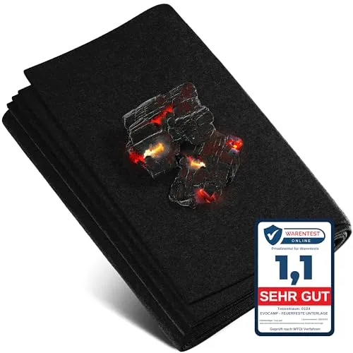 EVOCAMP Feuerfeste Unterlage 50x50 cm hitzebeständig bis zu 982 °C Feuerfester Stoff ideal als Feuerschutzmatte, als Grillunterlage, Hitzeschutzmatte Nicht brennbar, geeignet für 2-flammige Gaskocher