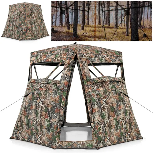 COSTWAY Jagdzelt für 2–3 Personen – 360° Tarnzelt - Campingzelte mit innovativem Design für 360° Sicht und schnelle Auf- und Abbau-Funktion, ideal für erfolgreiche Jagdausflüge.