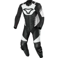 Macna Varshall perforierte 1-Teiler Motorrad Lederkombi für Männer, schwarz-weiss, Größe 50 - Hochwertige Motorrad Lederkombi mit perforiertem Leder für optimale Luftzirkulation. Ideal für warmes Wetter und bequem durch Stretch-Einsätze. Perfekte Wahl für Motorradfahrer!