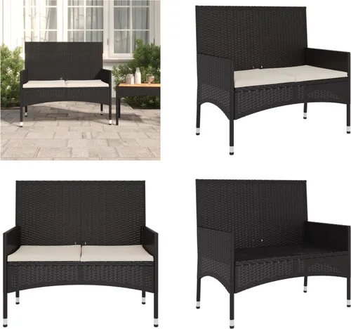 vidaXL Gartenbank 2-Sitzer Schwarz mit Kissen aus Poly Rattan