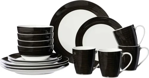 Ritzenhoff Breker Kombiservice Velvet 16-teilig - Elegantes Kombiservice in Schwarz und Weiß aus Keramik, ideal für stilvolle Tischdekoration und gesellige Essen, 360 ml Fassungsvermögen.