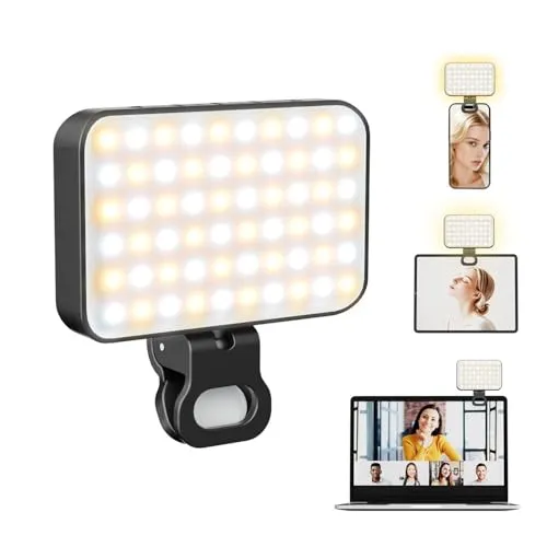 Selfie licht,Akkulaufzeit 180 Minuten.3000K-6500K 3 Lichtmodi Handylicht mit,Handy licht.wiederaufladbares LED Videolicht mit Handy Clamp für Computer Webcam, Laptop,iPhone, Laptop, CRI 95+ Fotolicht
