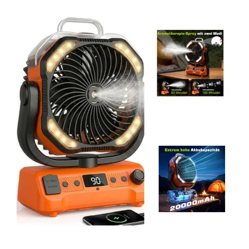 20000mAh Camping Ventilator Akku mit Licht 0-100 Stufen Sprüh
