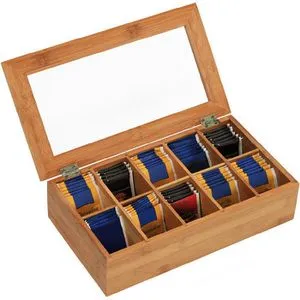 Kesper Teebox 5890113, für Teebeutel, natur, aus Bambus, mit Sichtfenster und Klappdeckel, 36 x 20 x 9 cm, 10 Fächer