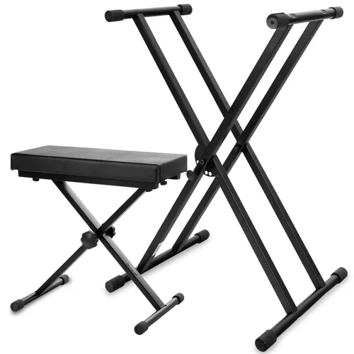 Classic Cantabile Keyboard-Set Deluxe: Keyboardständer & Bank - Zubehör für Tasteninstrumente mit 5-fach höhenverstellbarem Ständer und bequemer Schaumstoffpolsterung für optimalen Spielkomfort.
