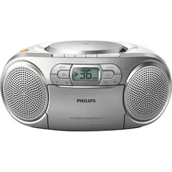 Philips AZ127 Radio - FM-Tuner, 2 W Leistung mit CD- und Kassettenlaufwerk, silberfarben und ideal für Musikliebhaber unterwegs