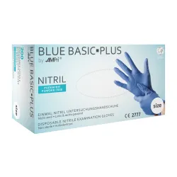 AMPri Handelsgesellschaft mbH BLUE BASIC PLUS Nitrilhandschuhe, puderfrei, blau, Strapazierfähige Einmalhandschuhe mit optimaler Griffigkeit, 1 Packung = 200 Stück, Größe XL 01197-XL