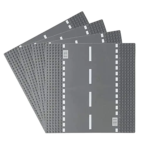 Feleph Stadt Gerade Straßengrundplatte 4 Stück Bausatz 10 x 10 Zoll Grundplatte für Bausteine Kompatibel mit Allen Wichtigen Marken (Gerade 4 Stück)