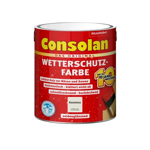 Consolan Wetterschutz-Farbe 2,5 L kieselweiss - Holzschutzfarbe für den Außenbereich, bietet langanhaltenden Wetterschutz und schützt Holz vor schädlichen Witterungseinflüssen.