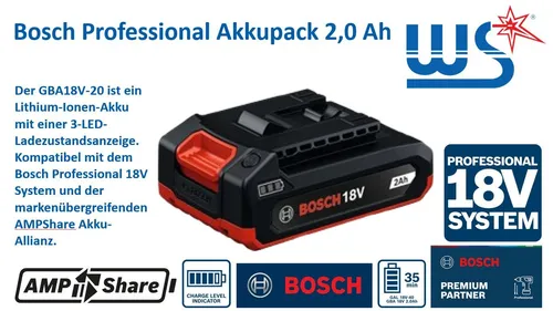 Bosch Professional 1600A03K19 GBA18V-20 Werkzeug-Akku 18V 2Ah