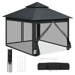 WOLTU Pavillon 3x3 m, Faltpavillon mit Moskitonetz, Partyzelt wasserdicht stabil, höhenverstellbares Partyzelt UV-Schutz, Gartenpavillon mit 4 Seitenteilen, Festzelt mit Tragtasche, Anthrazit