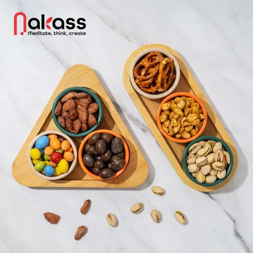 6x Snackschalen Servierschalen Set aus Keramik mit 2x Bambus Holztablett