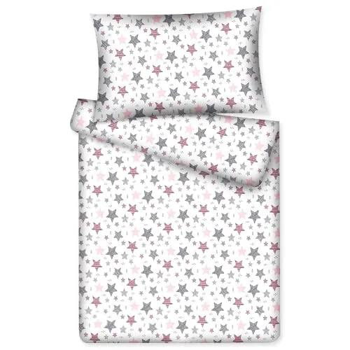 KiGATEX Kinderbettwäsche Stars 2-TLG. 100% Baumwolle 40x60 + 100x135 cm mit Reißverschluss (Vario Rosa)