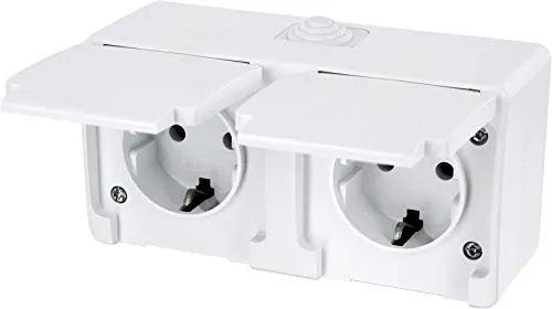 Aufputz Doppel-Steckdose IP54, All-in-One, Serie G1 reinweiß