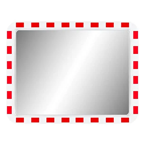 MIRAC Verkehrsspiegel, Acrylglas, rot/weiß, rechteckig, 80 x 60 cm, Art.-Nr. 45100680 | Sicherheitsspiegel | Straßenspiegel