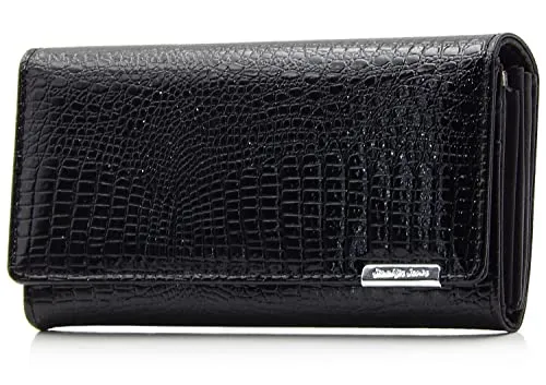 ekavale Damen Leder Geldbörse mit RFID-Schutz Geldbeutel groß Portemonnaie lang Damen Portmonee Damengeldbeutel viele Karten-Fächer (Schwarz)