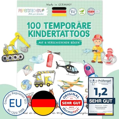 Papierdrachen 100 hautfreundliche Kindertattoos in orange von Papierdrachen
