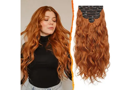 LuxusKollektion Kunsthaar-Extension Clip in Haarverlängerung 50CM Wellig Kupfer Haarextension 6-teilig
