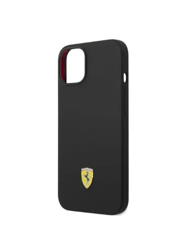 Ferrari FEHMSIP14MBK iPhone 14 Plus Hülle - Schicke Smartphone Hülle für iPhone 14 Plus, aus strapazierfähigem Silikon mit Metall-Logo und Magsafe-Kompatibilität für einfaches kabelloses Laden.