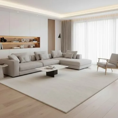 Jimri Teppich Wohnzimmer - Einfarbig Teppich, Cream-Weiß, 160x230 cm