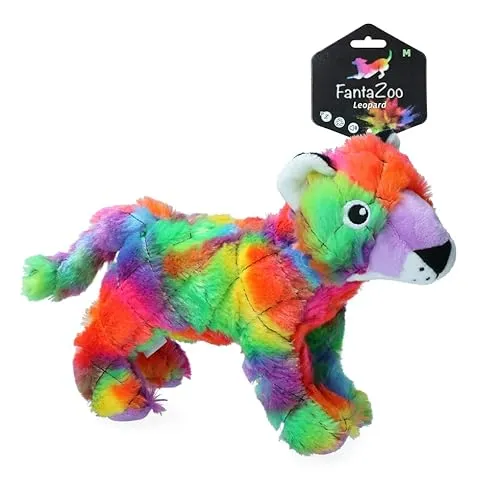 FantaZoo Leopard Buntes und Recyceltes Hundespielzeug - M - Hundespielzeug - 30 x 17 cm - Hundespielzeug mit Quietscher - für mittelgroße Hunde