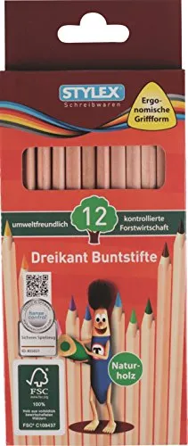 Stylex 26005 Dreikant Buntstifte, Natur FSC Holz, 12-er Set, 12 Stück (1er Pack)