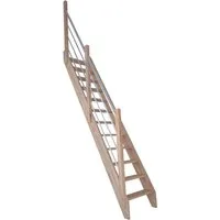 StarWood Treppe Eiche 3000 mit Holz-Edelstahl-Geländer Links - Hochwertige Treppe aus unbehandeltem Eichenleimholz mit elegantem Holz-Edelstahl-Geländer. Ideal für kompakte Räume, bietet Stabilität und individuelle Gestaltungsmöglichkeiten.