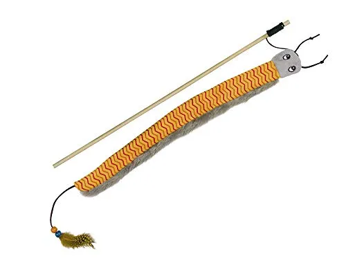 Nobby Angel mit Plüschschwurm, orange Stab 40 cm, Band mit Spielzeug 125 cm, 1 Stück