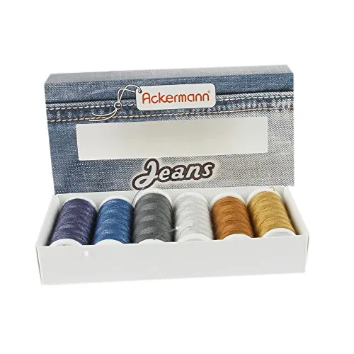 Ackermann® Jeans Nähgarnset Farben Mix, Jeansgarn 4X Stärke 30 zu je 70m & 2X Stärke 80 zu je 150m