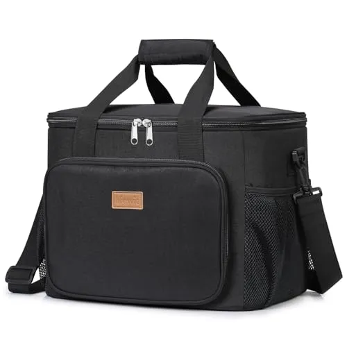 Lifewit 24L 40 Dosen Kühltasche klein unterwegs, Isolierte Cooler Bag Lunchtasche faltbar für Herren und Damen, wasserdichte Thermotasche Umhänge für Essen, Bier, Arbeit, Strand, Reise, Schwarz