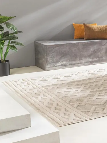 benuta Outdoorteppich Bonte, rechteckig, 5 mm Höhe - Vielseitiger Outdoorteppich aus 100% Polypropylen in Cream, ideal für drinnen und draußen. Robust, wasser- und UV-beständig, pflegeleicht und perfekt für Esszimmer, Küche oder Terrasse.