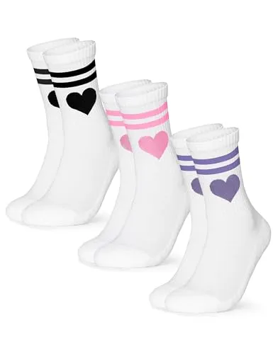 Occulto Damen Herz Tennis Socken 3er Pack (Modell: Venus), Sport Socken Schwarz Pink Lila 35-38